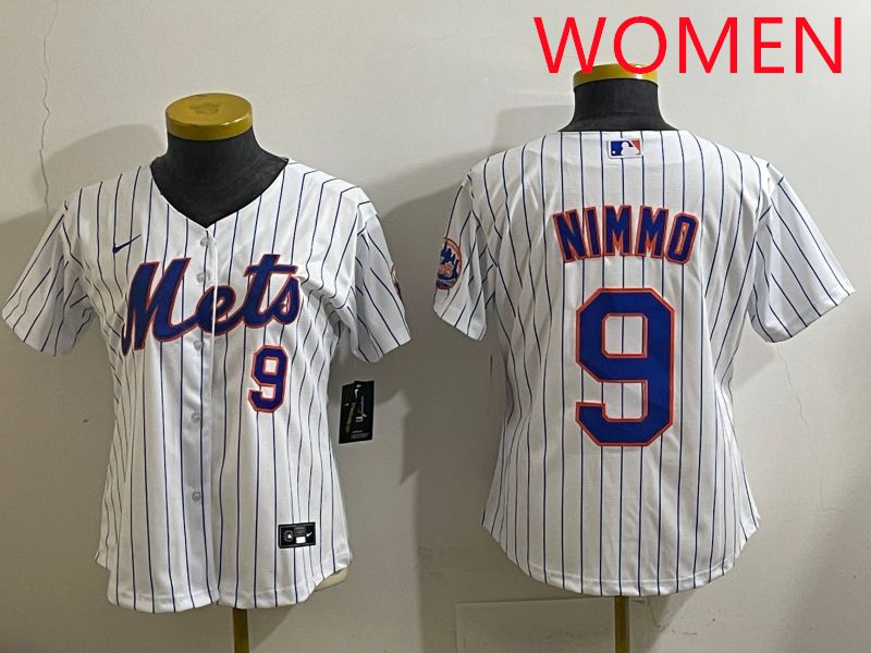 Women 2025 New York Mets #9 Nimmo White Stripe Game Nike MLB Jersey style 7->women mlb jersey->Women Jersey